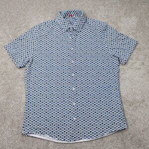 Stone Rose Shirt Mens 2XL XXL Blue/White Geometric AOP Short Sleeve Button Down